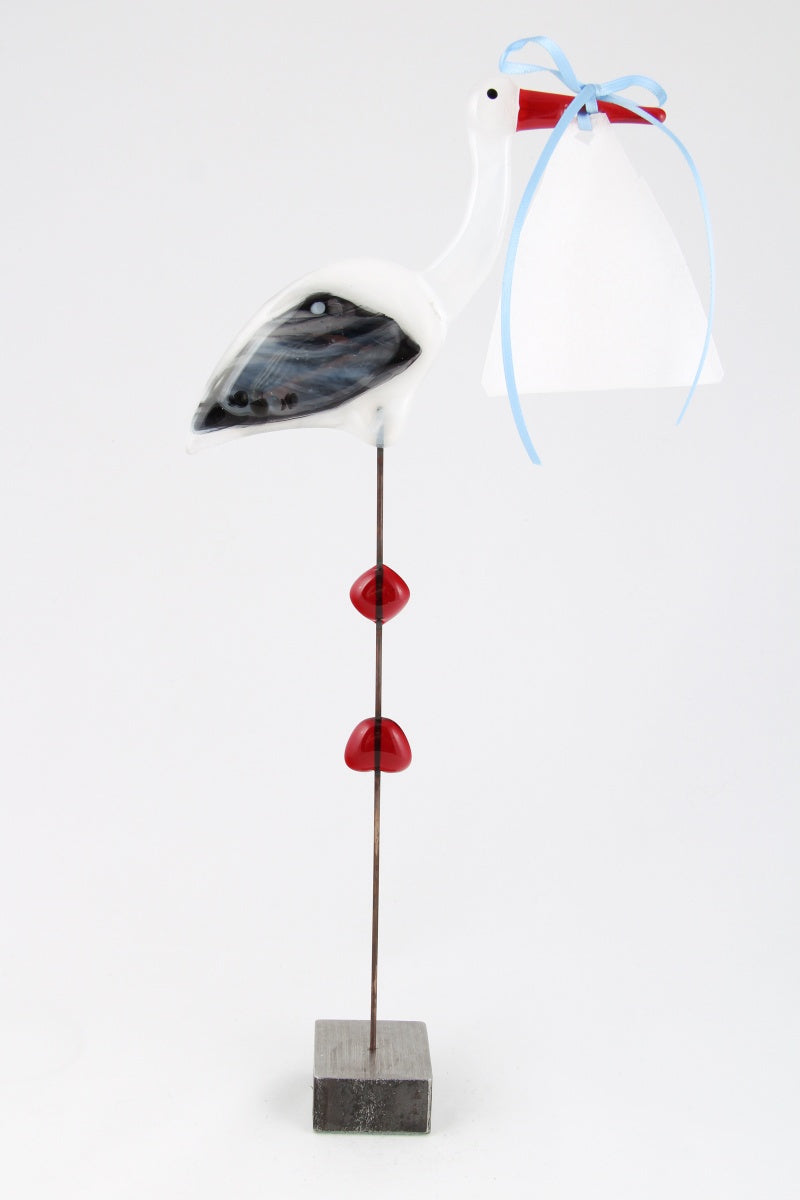 Glaskunst Ooievaar blauw