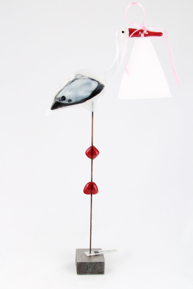 Glaskunst Ooievaar roze